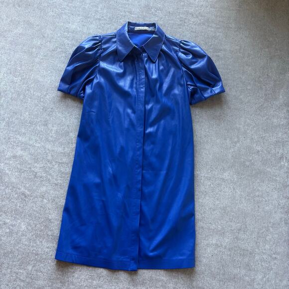 $350 Alice + Olivia Jem faux leather Cobalt Blue Mini Dress